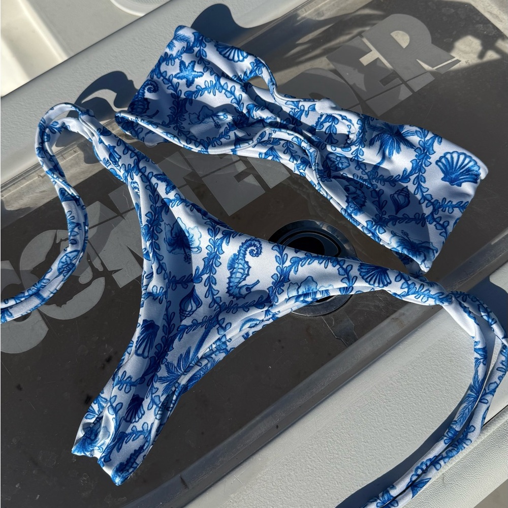 Blue and White Bikini Set